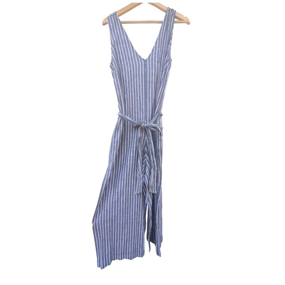 MAX STUDIO Wide‎ Leg Crop Jumpsuit Womens S Gray Linen Blend Coastal Resortwear